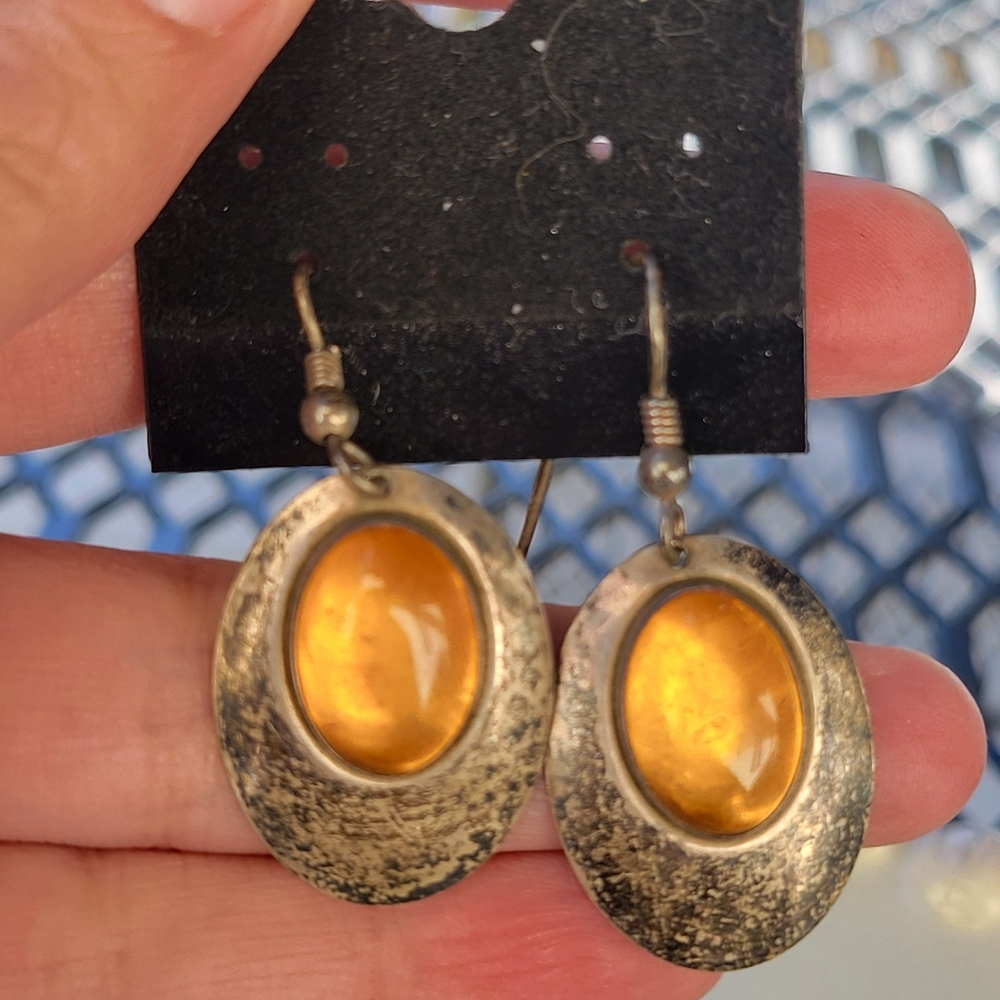 9 Pairs Sterling Vintage Amber Earrings Lot Bundle Estate Set - Picture 8 of 12